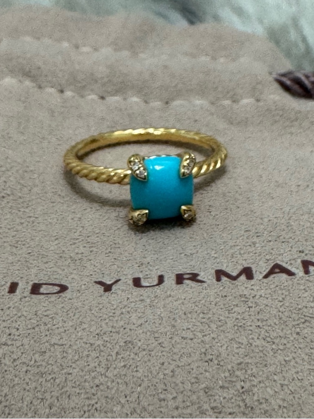 David Yurman 18K Gold Turquoise Diamond Chatelaine Ring - Picture 6 of 9